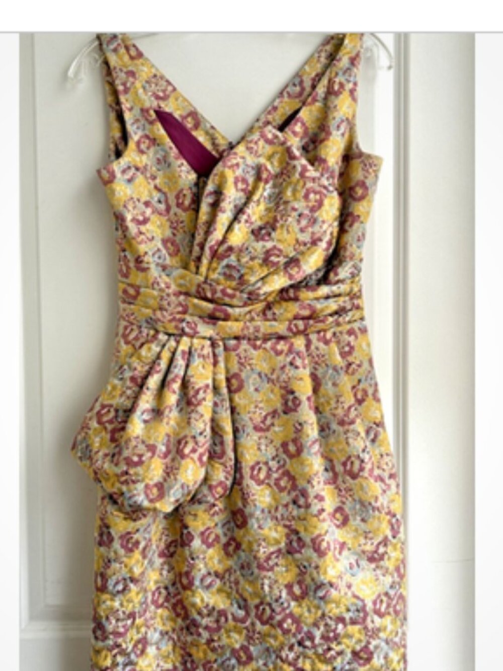 Zac Posen Party Dress Size 5 Formal Gold Pink Metallic Floral Cocktail Bow